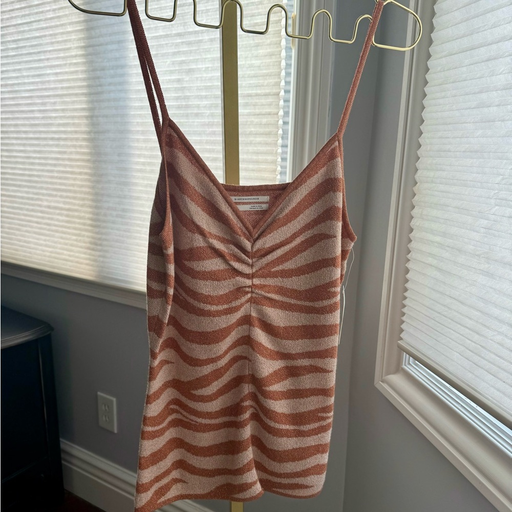 NWT Anthropologie Cora Zebra Animal Print Tank, Shimmer Metallic Rose Gold